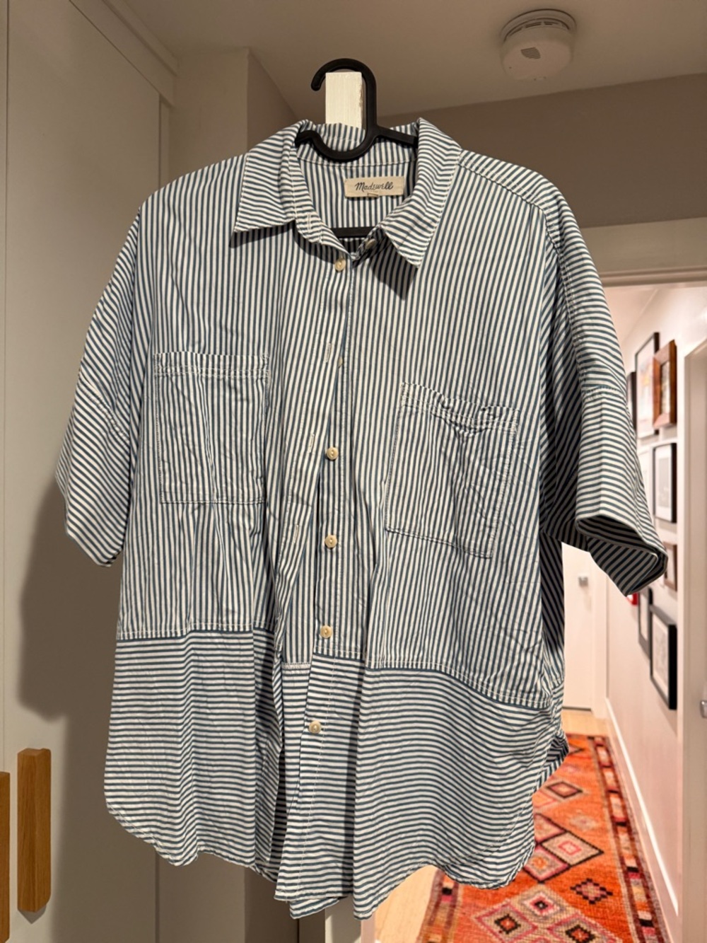 Madewell Navy & White Striped Short-Sleeve Button Shirt